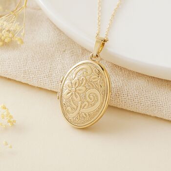 Personalised 9ct Gold Oval Embossed Flower Locket, 3 of 11