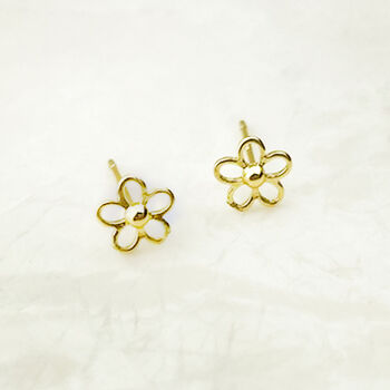 Gold Plated Flower Stud Earrings, 2 of 4