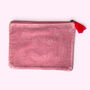 Embroidered Velvet Make Up Bag | Everyday Pouch | Smiley Face In Pinks, thumbnail 2 of 4