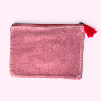 Embroidered Velvet Make Up Bag | Everyday Pouch | Smiley Face In Pinks, 2 of 4