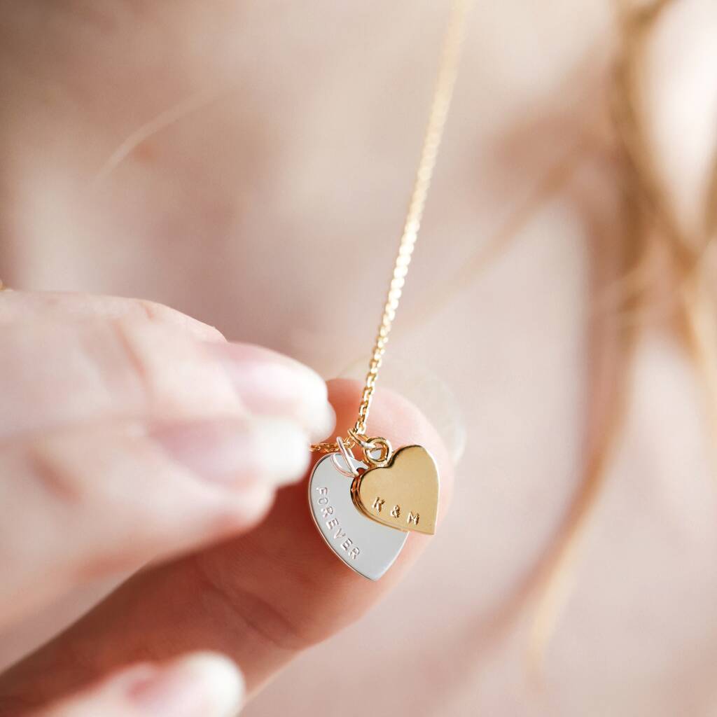 Personalised Solid Gold Double Heart Charm Necklace, 1 of 11