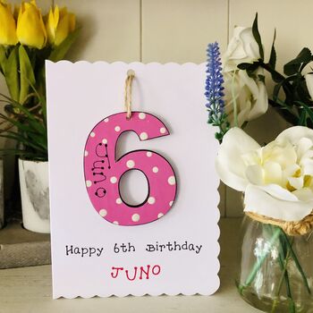 Personalised 6th Birthday Card Wooden Number Gift, 3 of 3