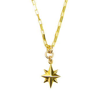 North Star Glossy Gold Plated Silver Chain Necklace, 2 of 2