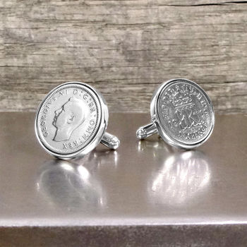 Hallmarked Sterling Silver Lucky Sixpence Cufflinks, 6 of 7