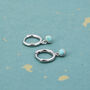 Sterling Silver Hoops With Tiny Dangling 3mm Green Opal, thumbnail 3 of 12