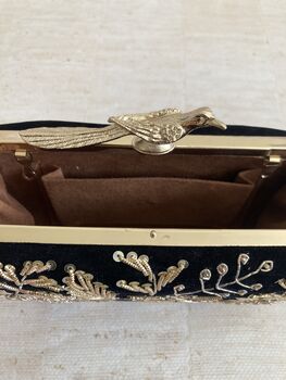 Black Velvet Bird Clasp Clutch Bag, 4 of 10