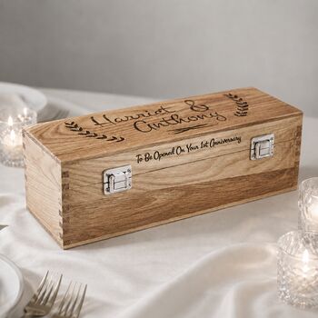 Personalised Couple's Oak Bottle Box, 2 of 2