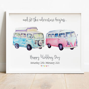 Personalised Mr And Mrs Camper Vans Wedding Print, 4 of 9