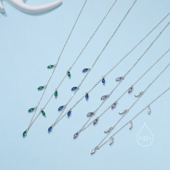 Sapphire Blue Cz Marquise Pendant Necklace, 5 of 11