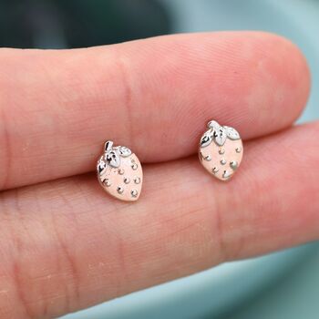Sterling Silver Strawberry Stud Earrings, 6 of 12