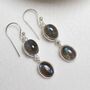 Silver Silver Double Labradorite Dangly Oval Earrings, thumbnail 1 of 3