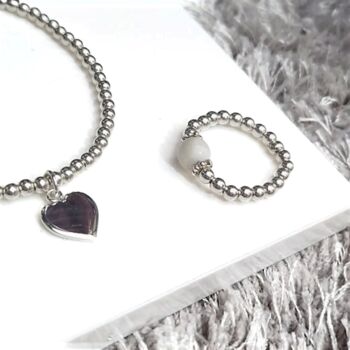 Sterling Silver Personalised Heart Bracelet And Ring Set, 2 of 3