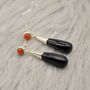 Red Coral, Black Onyx Sterling Silver Dangle Earrings, thumbnail 2 of 8