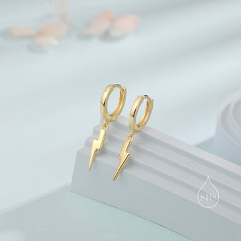 Sterling Silver Lightning Bolt Huggie Hoop Earrings, 3 of 10