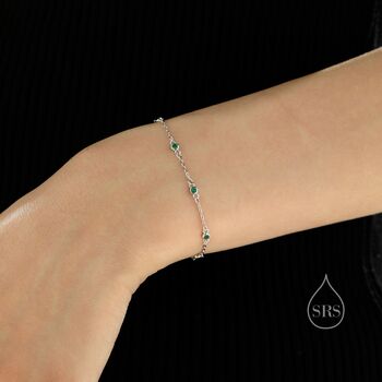 Extra Delicate Emerald Green Cz Bezel Bracelet, 2 of 12