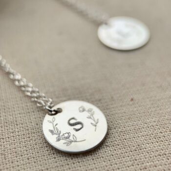 Floral Initial Engraved Sterling Silver Pendant, 2 of 5