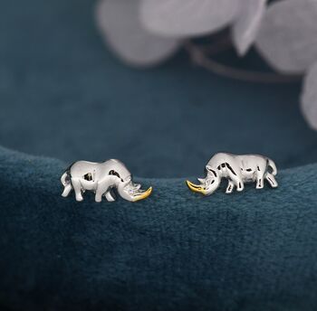 Rhino Stud Earrings In Sterling Silver, 3 of 12