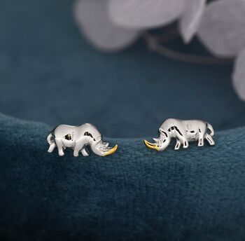 Rhino Stud Earrings In Sterling Silver, 4 of 12