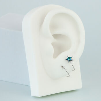 Sterling Silver Blue Star Spiral Hoop Earrings, 2 of 4