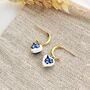 Blue Floral Heart Clay Handmade Earrings, thumbnail 4 of 4