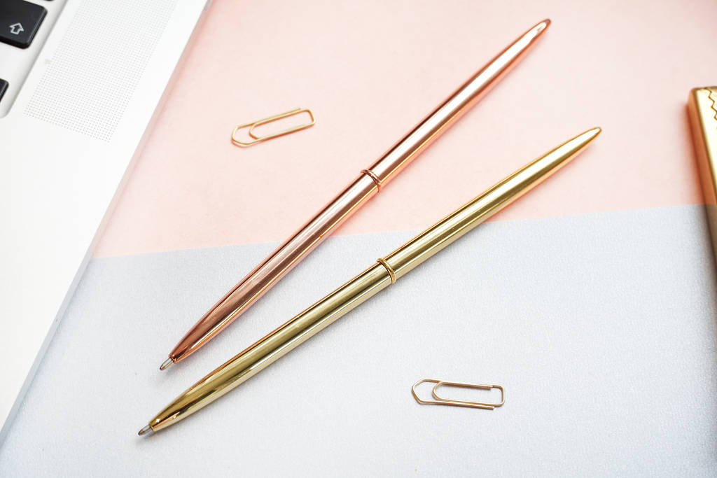 Pair Of Letter Writing Pens Gold And Rose Gold, 1 of 5
