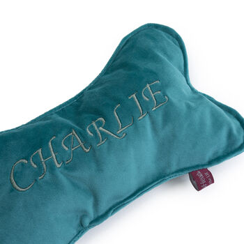 Embroidered Pet Bed And Bone Gift Set Teal Velvet, 9 of 9