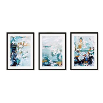Teal Blues Abstract Waves Set Of Three Framed Prints, 6 of 7