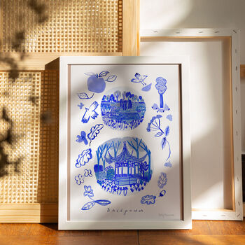 Rhs Garden Bridgewater Manchester Art Print Painted Blue Scenes Poster, 2 of 7