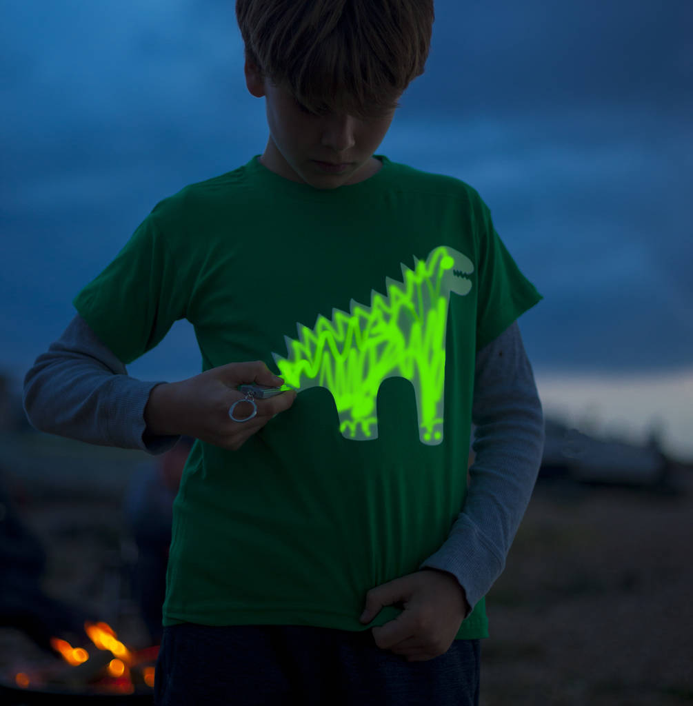 Dinosaur Glow In The Dark Interactive Kids T Shirt, 1 of 9