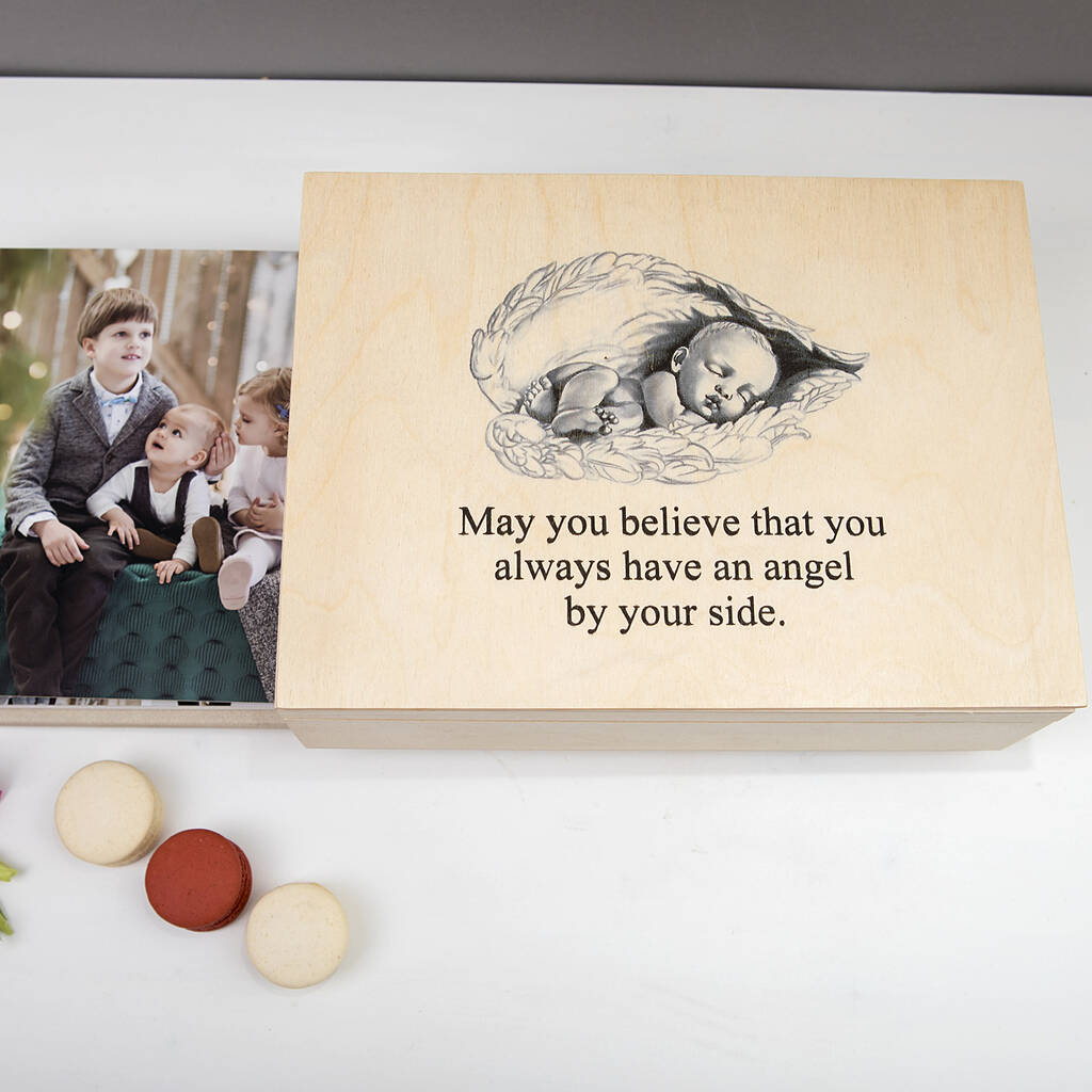 Personalised Angel Wings Baby Keepsake Box By Natural Gift Store