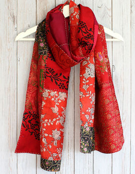 Teal Kantha Stitch Handmade Silk Scarf, 6 of 6