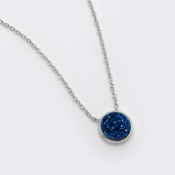 Blue Druzy Crystal Round 925 Sterling Silver Necklace, 2 of 5