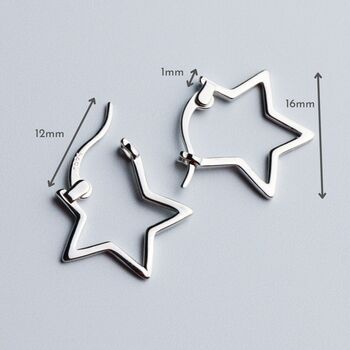 Sterling Silver Star Shape Hoop Earrings, 3 of 6