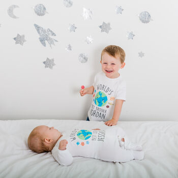 Personalised Space Sister Brother Matching Sibling Set, 8 of 11