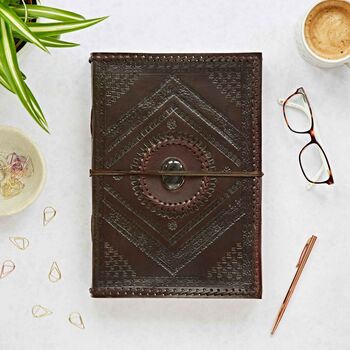 Embossed And Semi Precious Stone A4 Leather Journal, 10 of 12