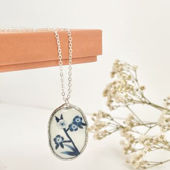 Blue And White Floral Handmade Oval Clay Necklace, 6 of 9