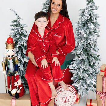 Womens Personalised Red Velvet Christmas Pyjamas, 5 of 6
