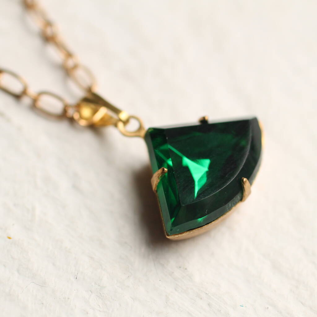 Art Deco Emerald Green Necklace Pendant, 1 of 6