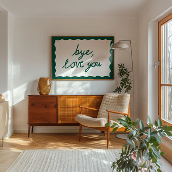 Bye, Love You Dark Green Hallway Bedroom Hand Painted Print, 3 of 7