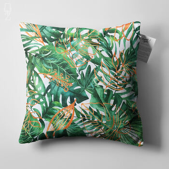 Tropical Leaves Cushion Cover Green And Orange, 5 of 7