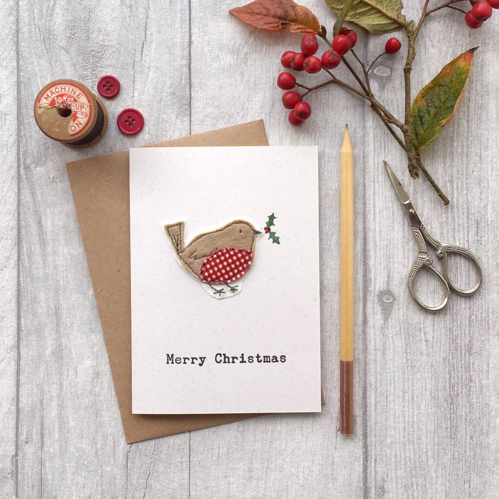 Embroidered Robin Letter Press Christmas Card By Pins and Needles