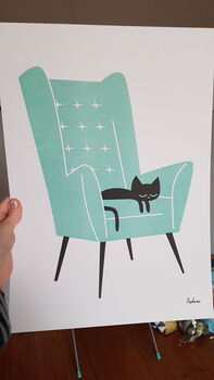 Green Cat Nap A3 Riso Print, 2 of 3