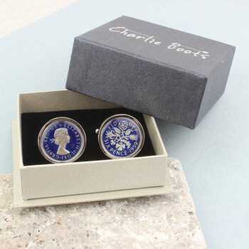 Personalised 70th Birthday Enamelled Sixpence Cufflinks, 7 of 9