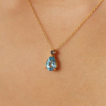 Blue Sapphire And Blue Topaz Pear Cut Pendant Necklace In Sterling Silver And Gold Vermeil, 11 of 12