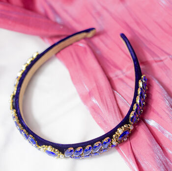 Leaf Diamante Gem Headband In Blue, 4 of 4