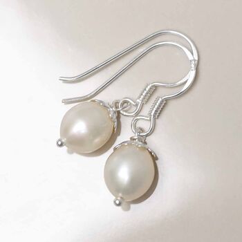 Sterling Silver Dew Drop Small Pearl Earrings, 4 of 5