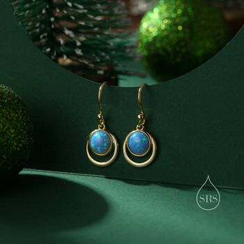 Blue Opal And Circle Drop Hook Earrings, 2 of 8