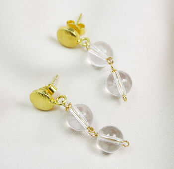 Connie Crystal Quartz Gold Plated Silver Earrings, 2 of 4