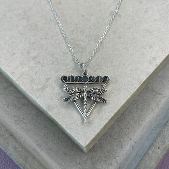 925 Sterling Silver Dragonfly Moon Phases Necklace, 7 of 12