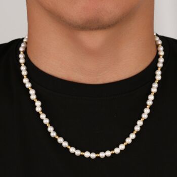 Shell Pearl Chain Necklace With Steel Gold Bead, 4 of 11